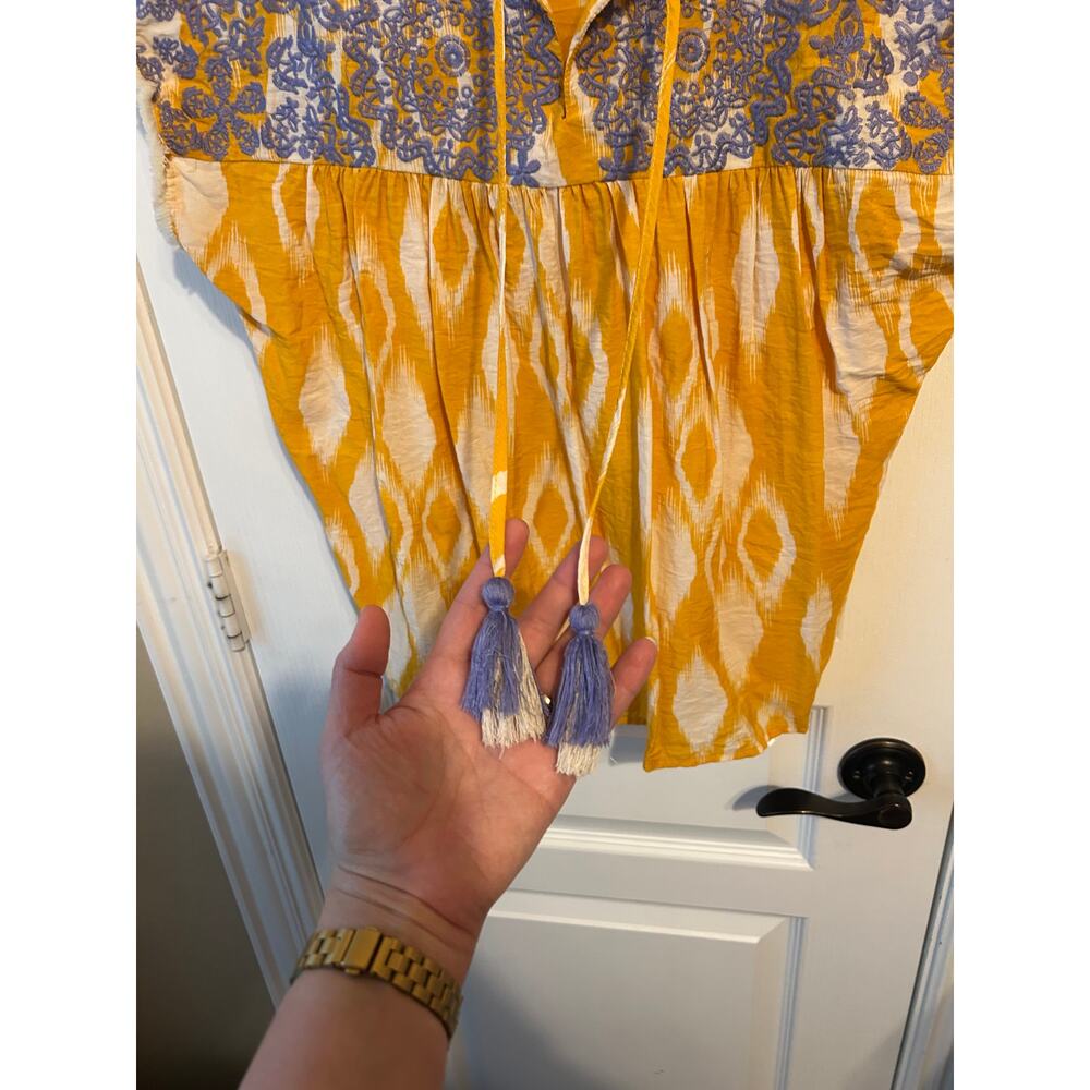 THML Yellow Embroidered Blouse Short Sleeve Boho - Picture 3 of 7